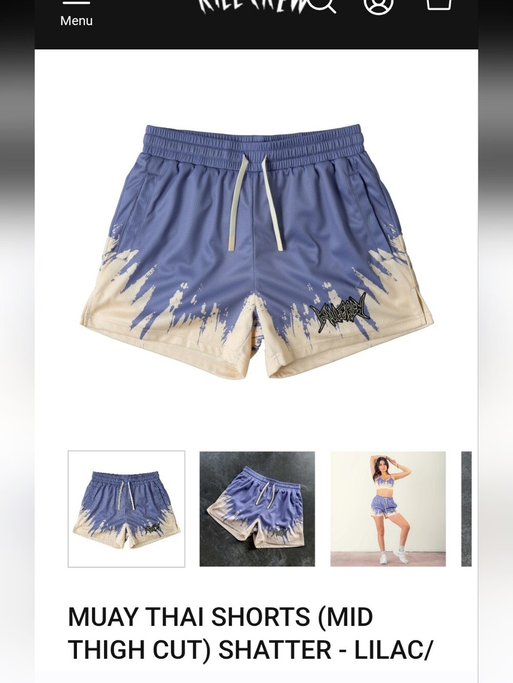 Kill Crew Muay Thai Shatter Shorts — Lilac/Tan Size S Unisex